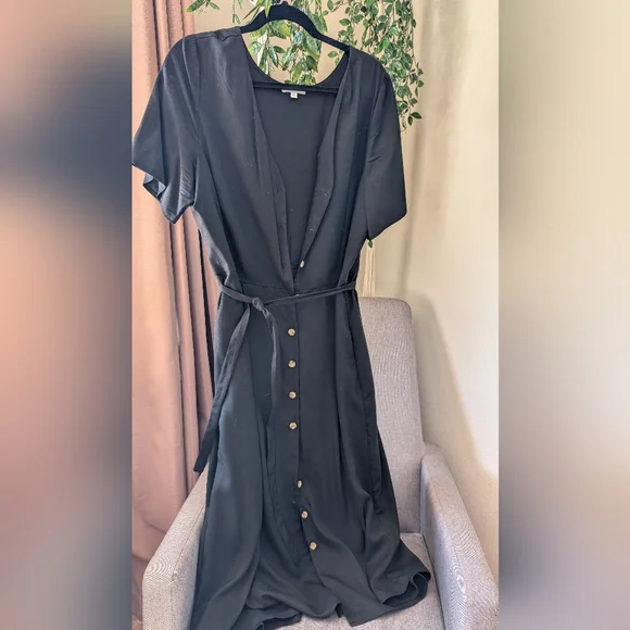 knee length dresses for ladies Rebdolls Women's Collette Button Down A Line Midi Dress - Black main image 1